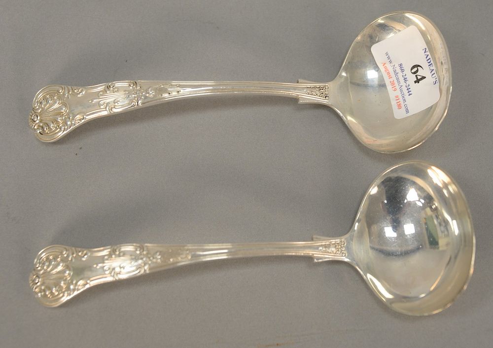 Appraisal: Pair of English silver ladles lg in troy ounces Pair