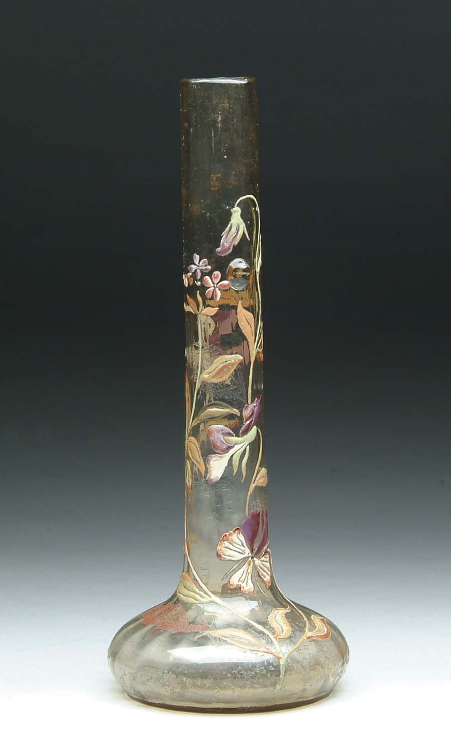 Appraisal: GALLE ENAMELED VASE Enameled floral blossoms and leaves with one