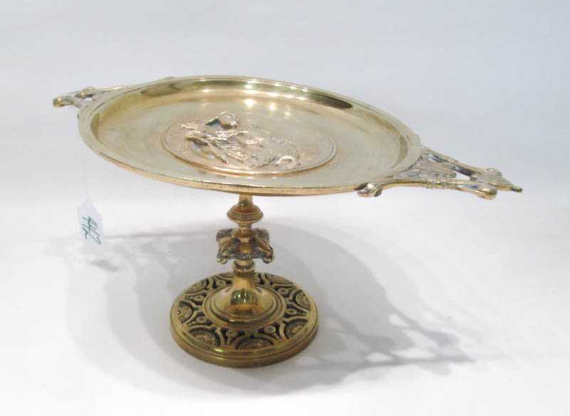 Appraisal: AFTER HIPPOLYTE HEIZLER FRENCH GILT METAL TAZZA featuring a hound