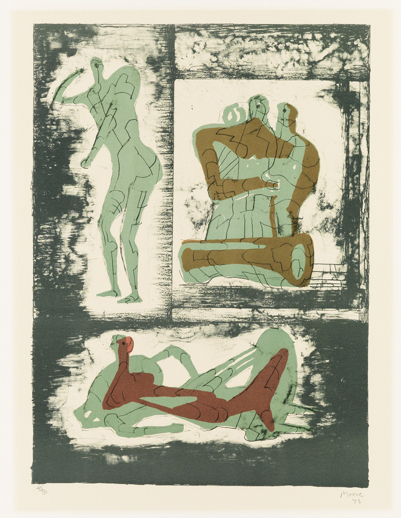 Appraisal: HENRY MOORE Reclining and Standing Figure and Family Group Color