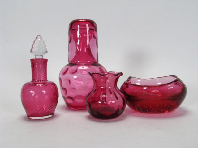 Appraisal: Group of Cranberry Colored Glass Items including '' thumbprint bottle