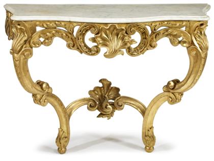 Appraisal: Louis XV style marble top and giltwood console table th