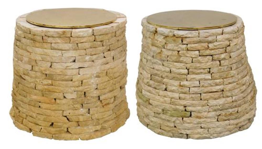 Appraisal: Two pedestals comprised of stacked white to pink variegated stone