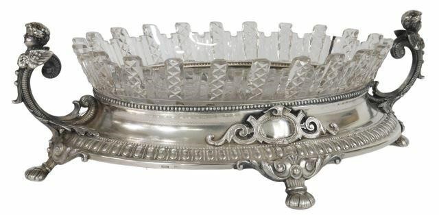 Appraisal: German silver centerpiece Eduard Foehr Stuttgart - cut glass bowl