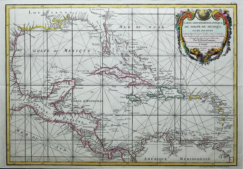 Appraisal: Fascinating th Century map of Florida the Gulf Coast Caribbean