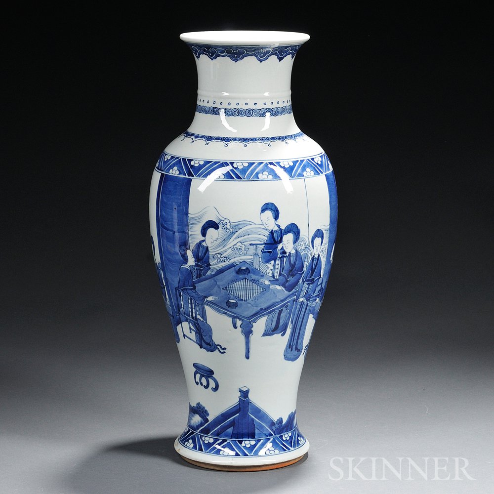 Appraisal: Blue and White Baluster Vase China th century depicting court