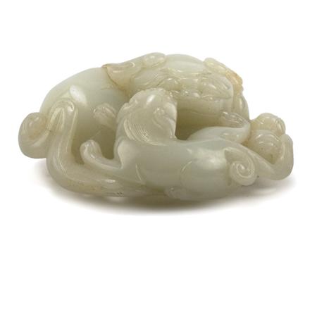 Appraisal: Chinese White Jade Lion and Pup Estimate -