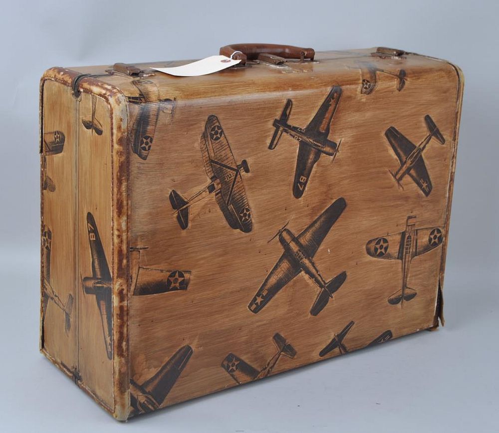 Appraisal: Vintage Aviation Themed Decorated Suitcase signed David Thompson Hand painted