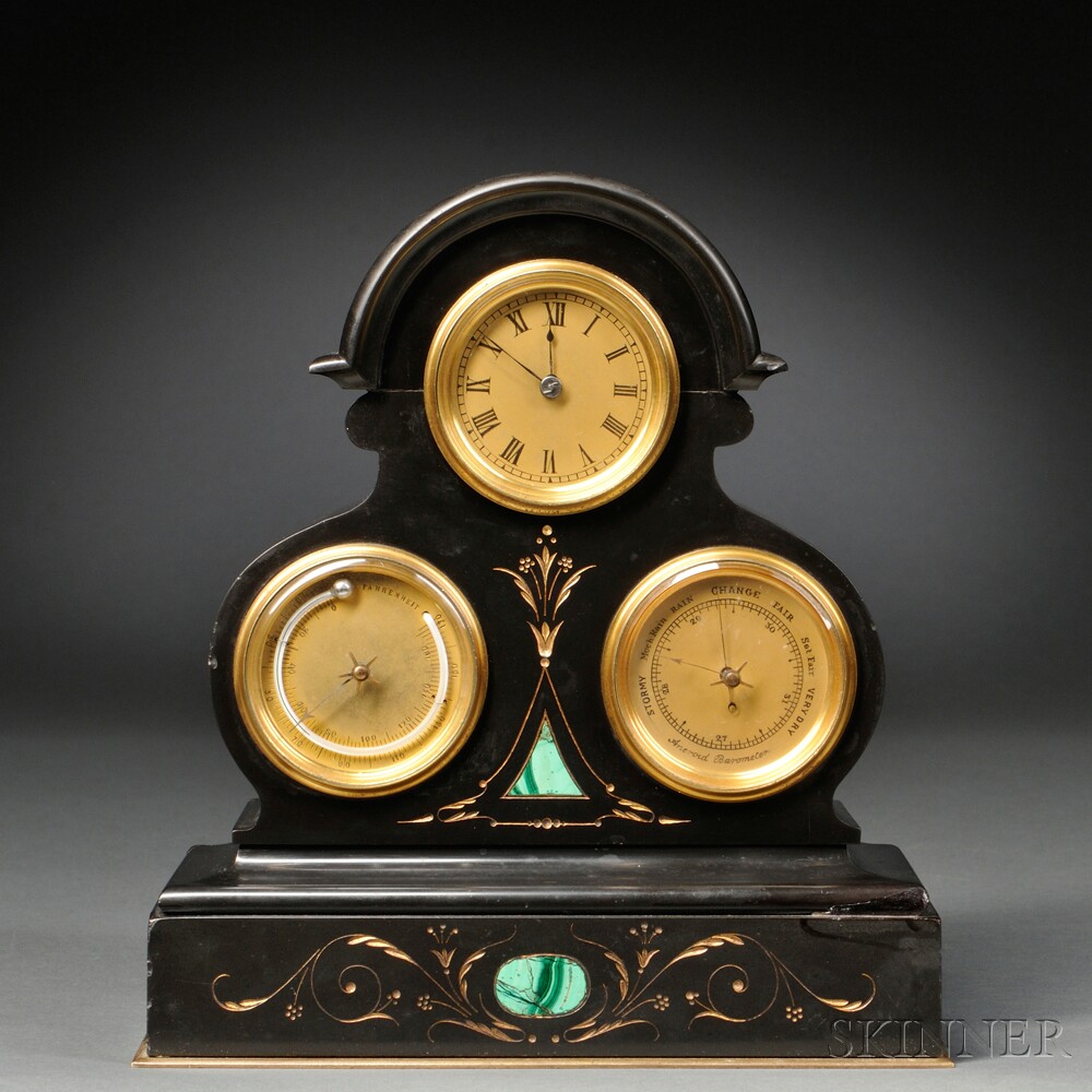 Appraisal: Miniature French Triple Dial Desk Clock c all dials with