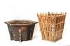 Appraisal: WASTE BASKETS - Lot of two vintage wooden waste baskets