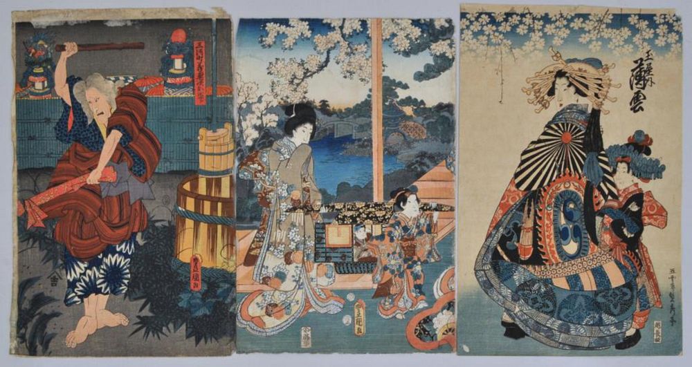 Appraisal: Group Three Japanese W B Prints two depicting women and