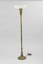 Appraisal: Art Deco Brass Floor Lamp with Glass Shade c 's