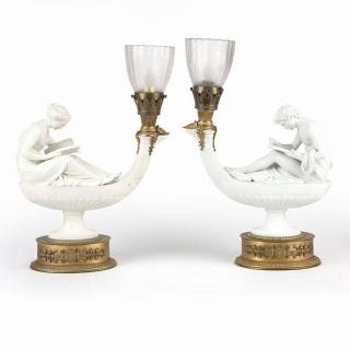 Appraisal: A pair of French biscuit porcelain lamps Late th early