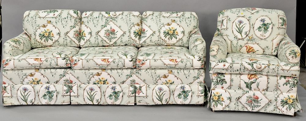 Appraisal: Chintz upholstered sofa with matching chair lg in Chintz upholstered