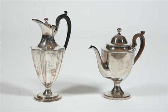 Appraisal: TWO SHEFFIELD PLATE COFFEE POTS English th century silver on