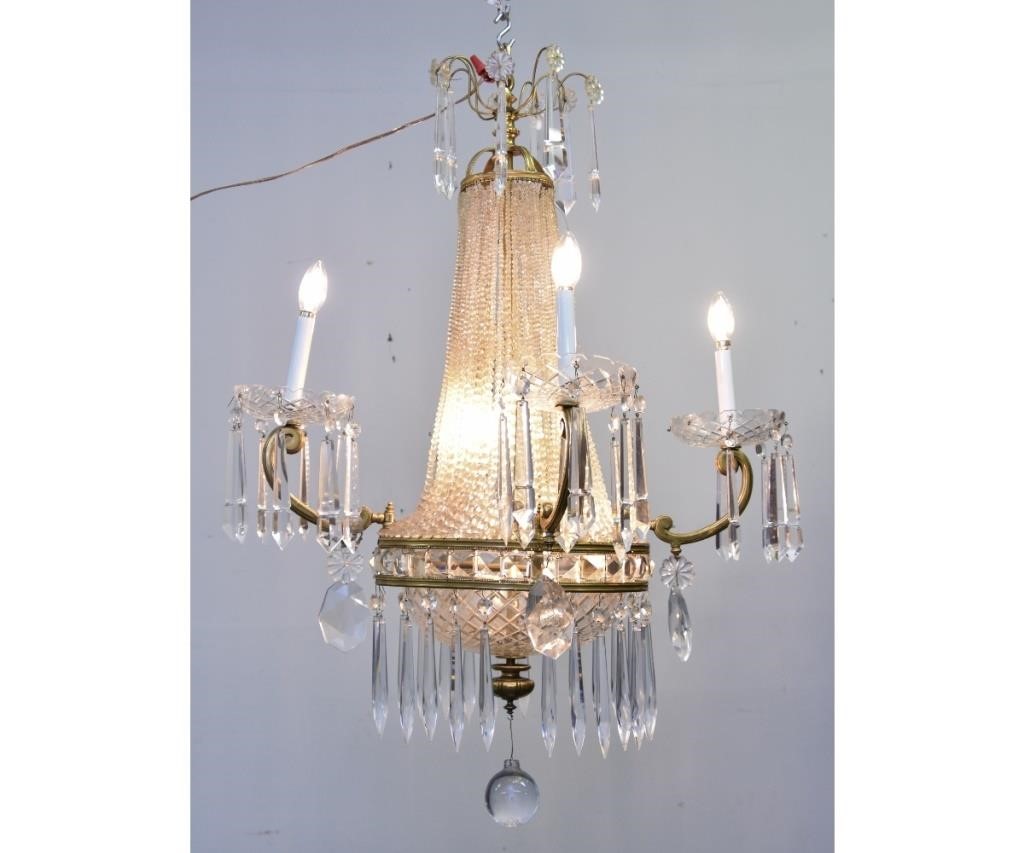 Appraisal: Crystal and gilt metal chandelier with drop prisms h x