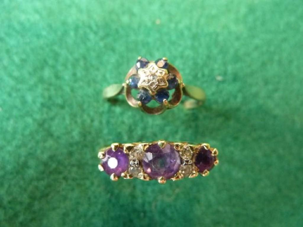 Appraisal: An ct gold amethyst and diamond ring and a sapphire