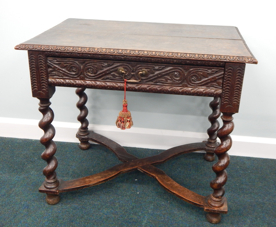 Appraisal: A thC oak side table the rectangular top with a