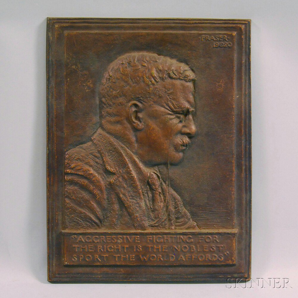 Appraisal: James Fraser - Bronze Profile Portrait Plaque of President Theodore