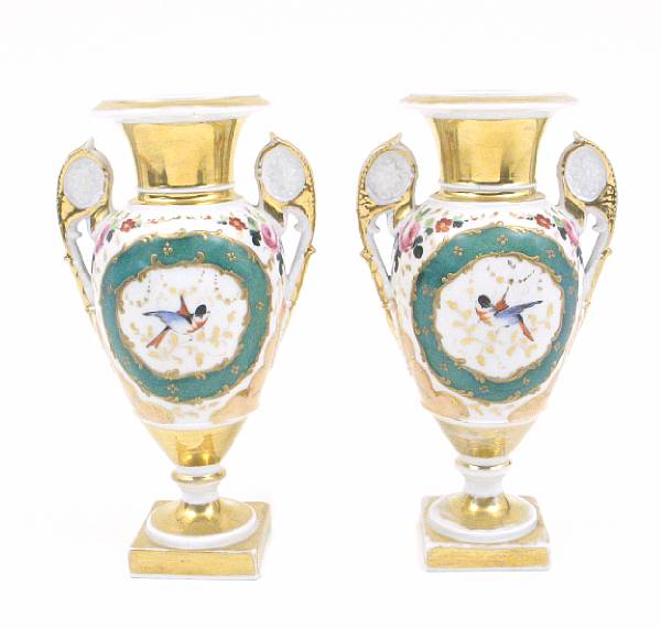 Appraisal: A pair of French Paris porcelain urns height in