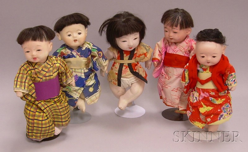 Appraisal: Five Asian Gofun Baby Dolls ht approx to in