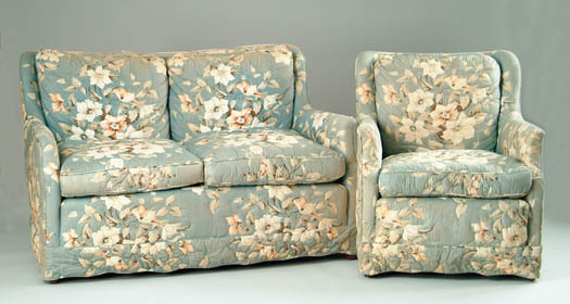 Appraisal: TWO PIECE UPHOLSTERED PARLOR SET Mid th Century Removable down