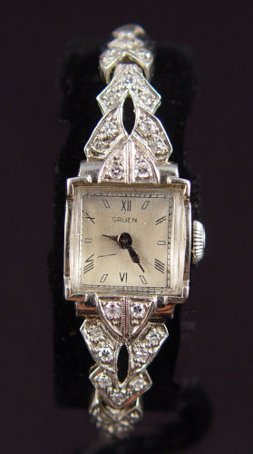 Appraisal: K LADY'S DIAMOND GRUEN WRISTWATCH K white gold lady's Gruen