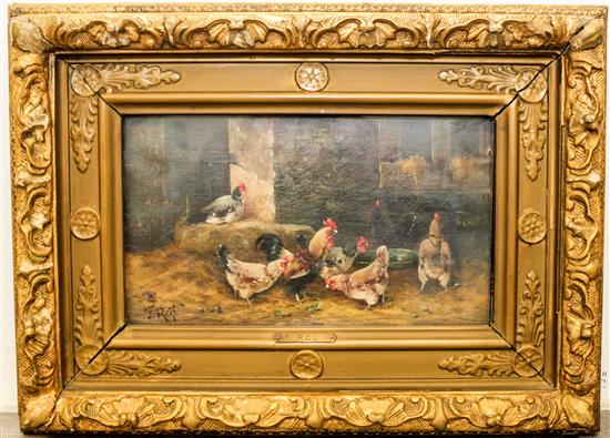 Appraisal: Sale Lot F Rolf Jelzessel th century Chickens oil on