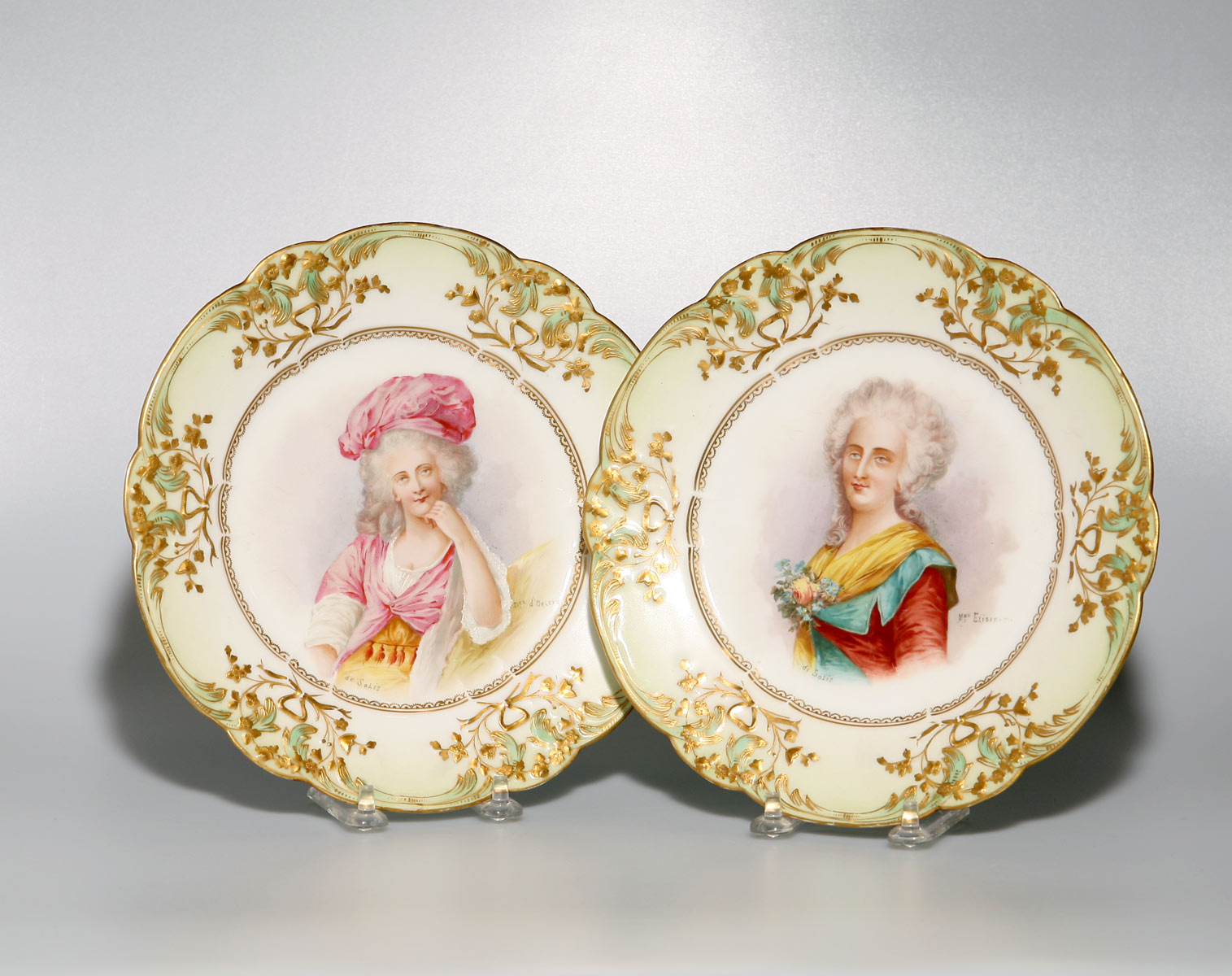 Appraisal: PAIR OF 'SEVRES' PORCELAIN PORTRAIT PLATES SIGNED DE SOLIS NINETEENTH