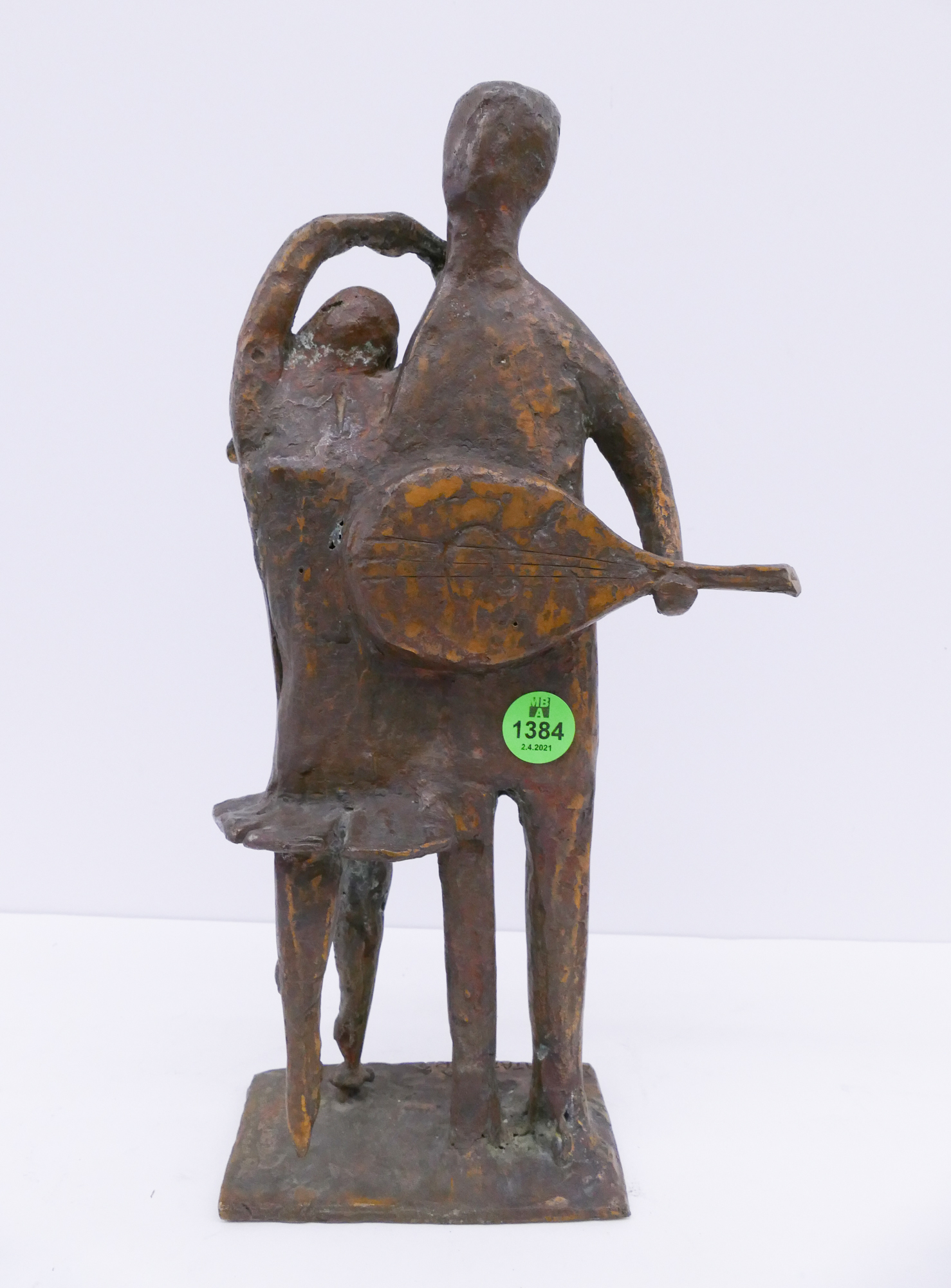 Appraisal: Midcentury Lute Player Bronze Sculpture signed Katatidahs- ''