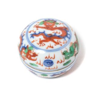 Appraisal: A Wucai Porcelain Covered Seal Box A WucaiPorcelain Covered Seal