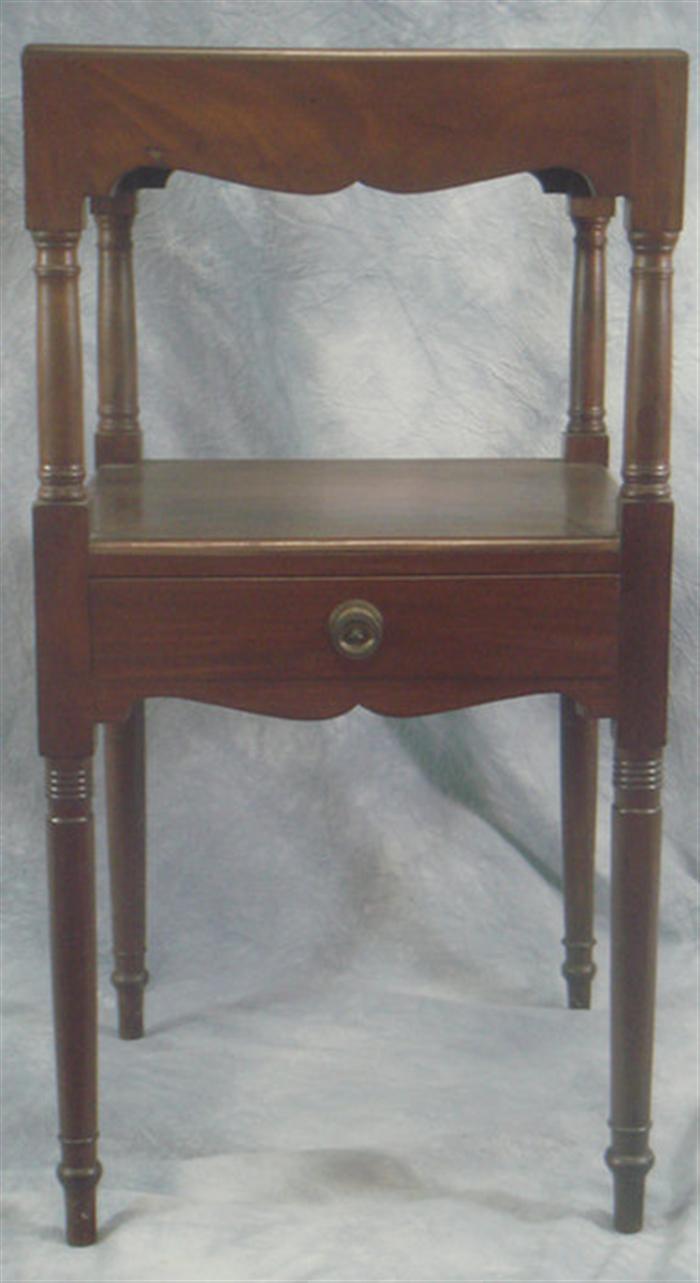 Appraisal: Mahogany Sheraton washstand with drawer top cut out for a