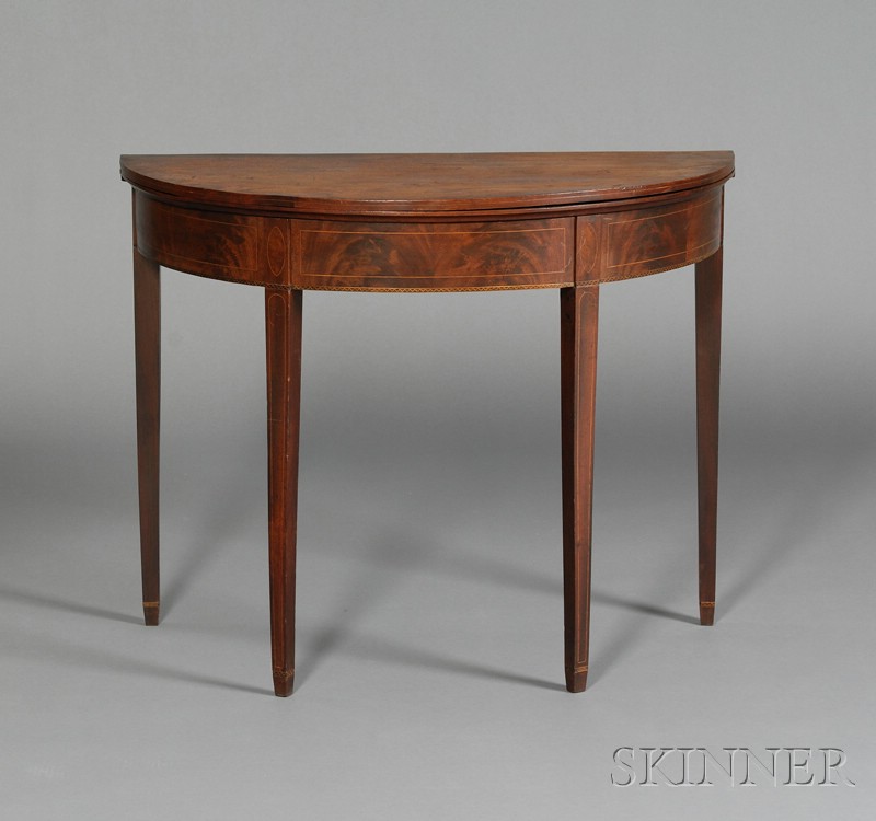 Appraisal: Federal Mahogany Inlaid Double Swing-leg Card Table attributed to Jacob