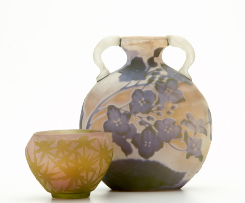 Appraisal: EMILE GALLE Two vases the larger of pillow form with