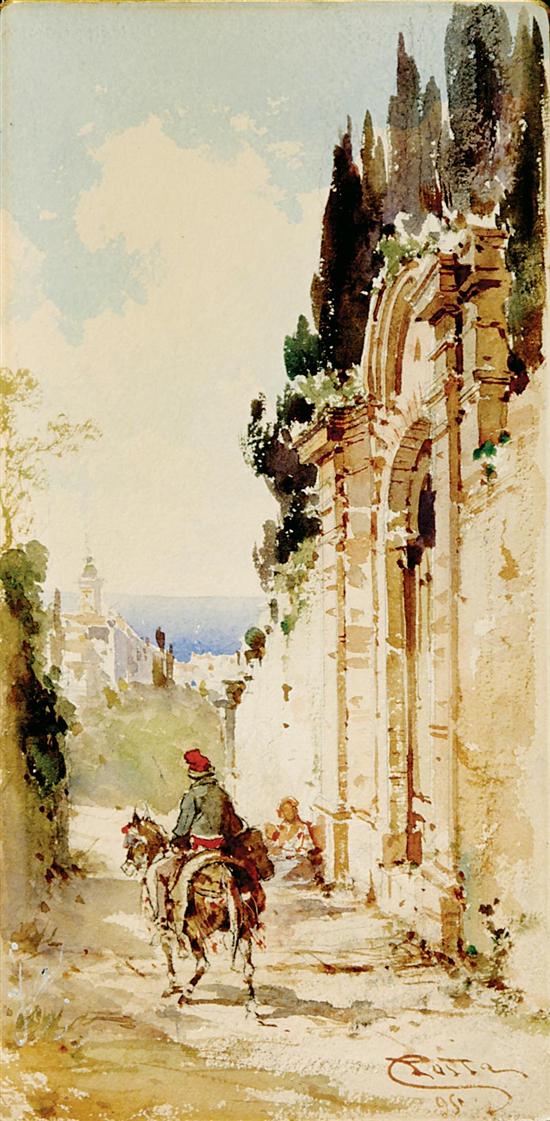 Appraisal: Emmanuel Costa French - OLD MEDITERRANEAN ROAD watercolor laid to