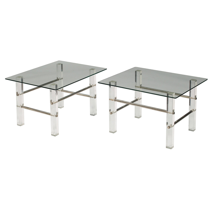 Appraisal: s Lucite occasional tables pair Lucite bases with metal hardware