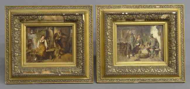 Appraisal: Pair th c German oil on panel interior scenes Signed