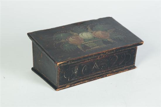 Appraisal: DECORATED BOX Probably American th century pine Dovetailed box with