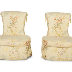 Appraisal: A Pair of Slipper Chairs with Scalamandr Meissen Magnolia Silk