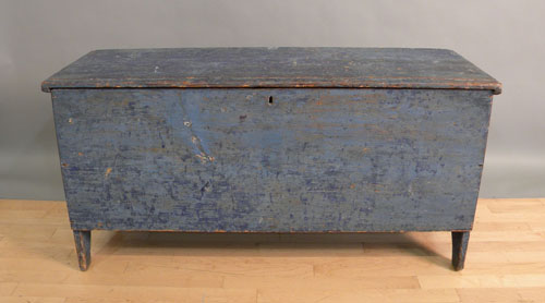 Appraisal: New England blue painted blanket chest h w