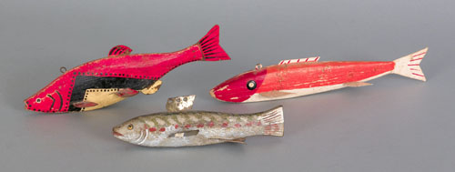 Appraisal: Three fish decoys mid th c longest - l