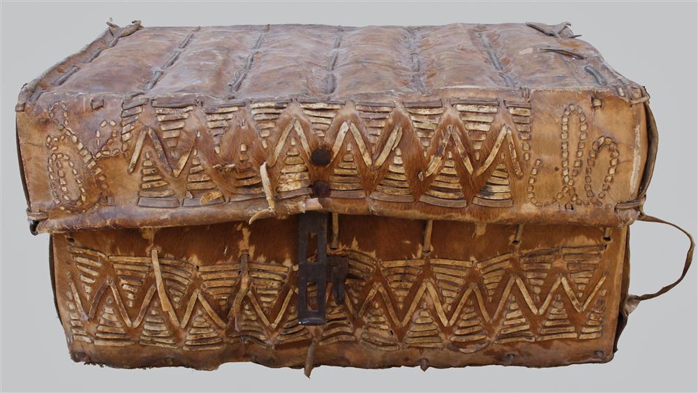 Appraisal: SOUTHWEST OR MEXICAN PARFLECHE SKIN COVERED AND DECORATED TRUNK probably