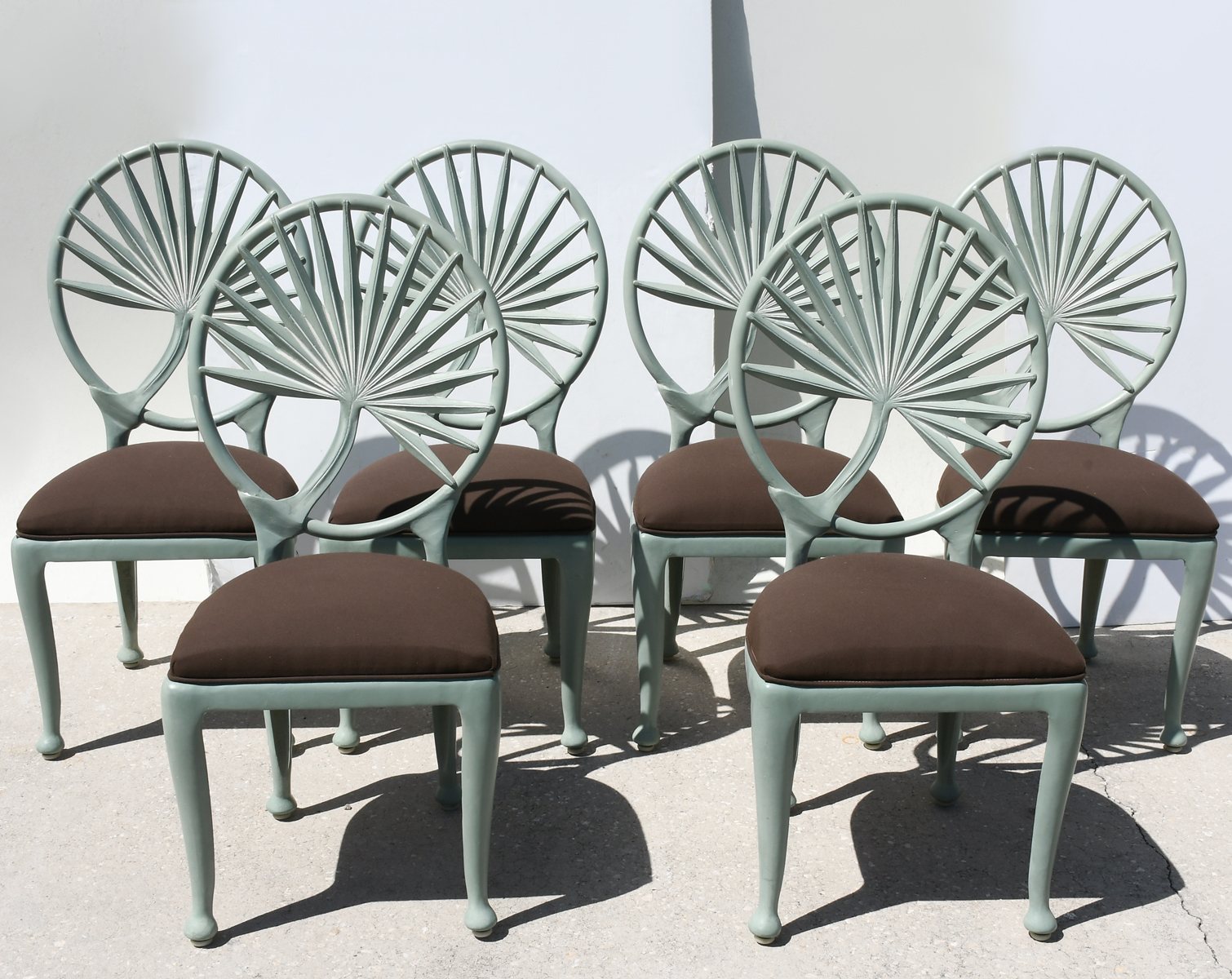 Appraisal: CAST ALUMINUM CHAIRS Pained Aluminum Modern side chairs with palm