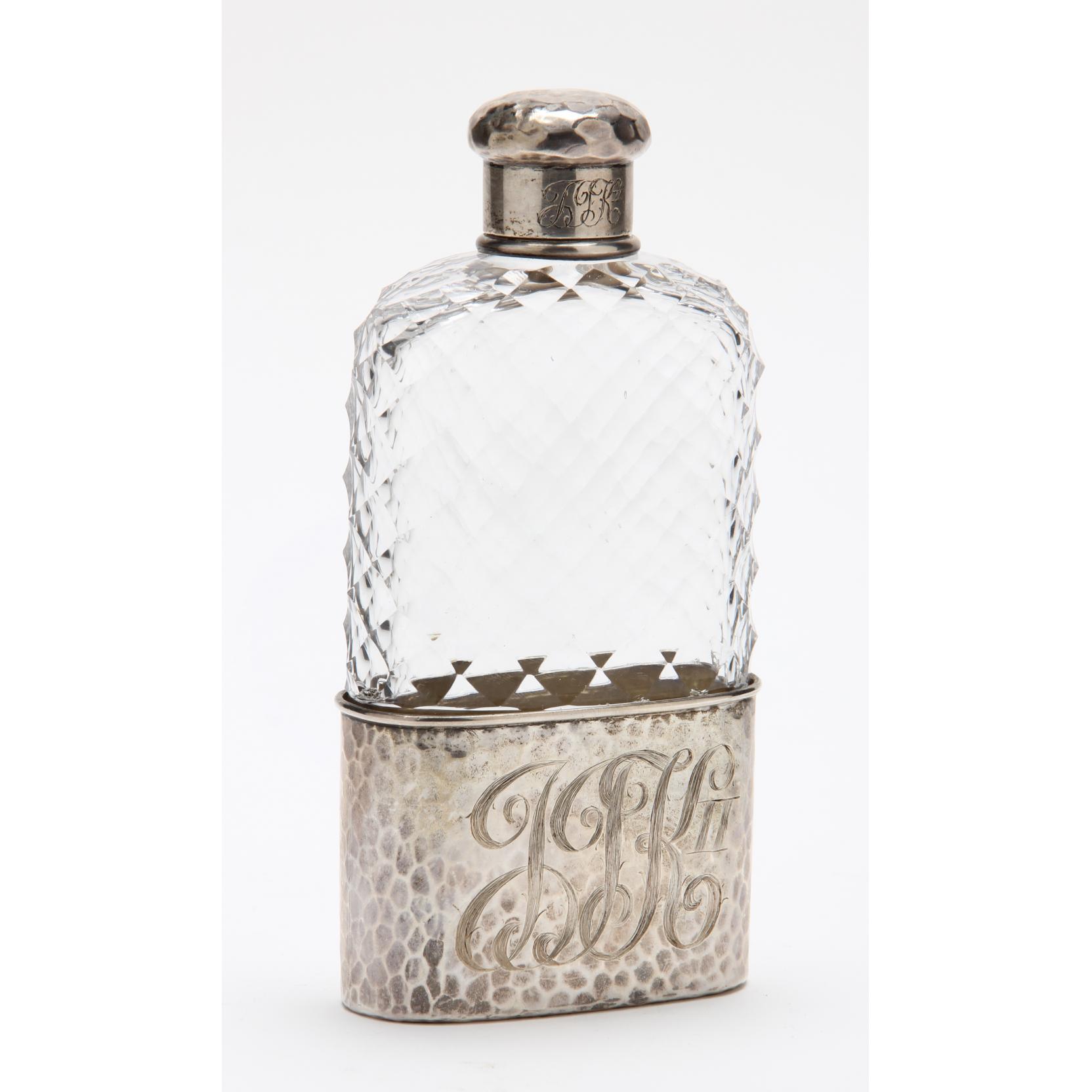 Appraisal: Antique Tiffany Co Sterling Silver Cut Glass Flask circa -