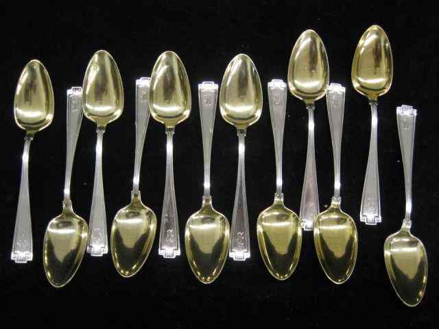 Appraisal: Gorham ''Etruscan'' Sterling Demitassespoons '' monogram ''B'' gold wash bowls