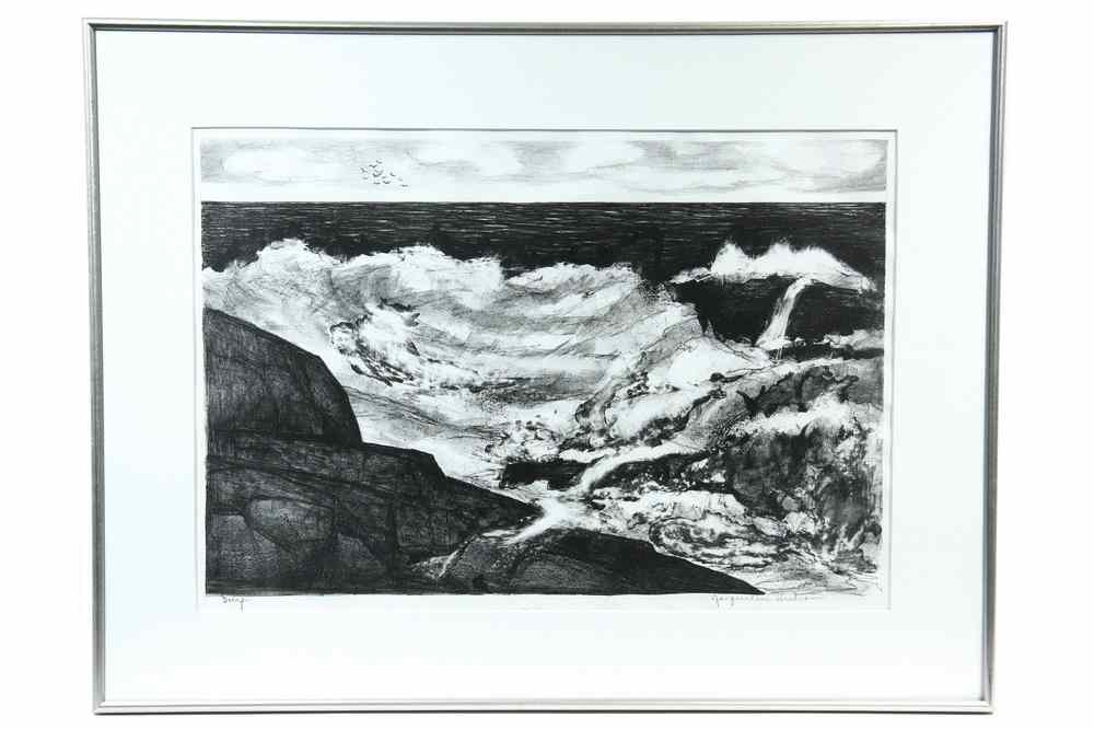 Appraisal: LITHO - Surf by Jacqueline Hudson ME - titled and