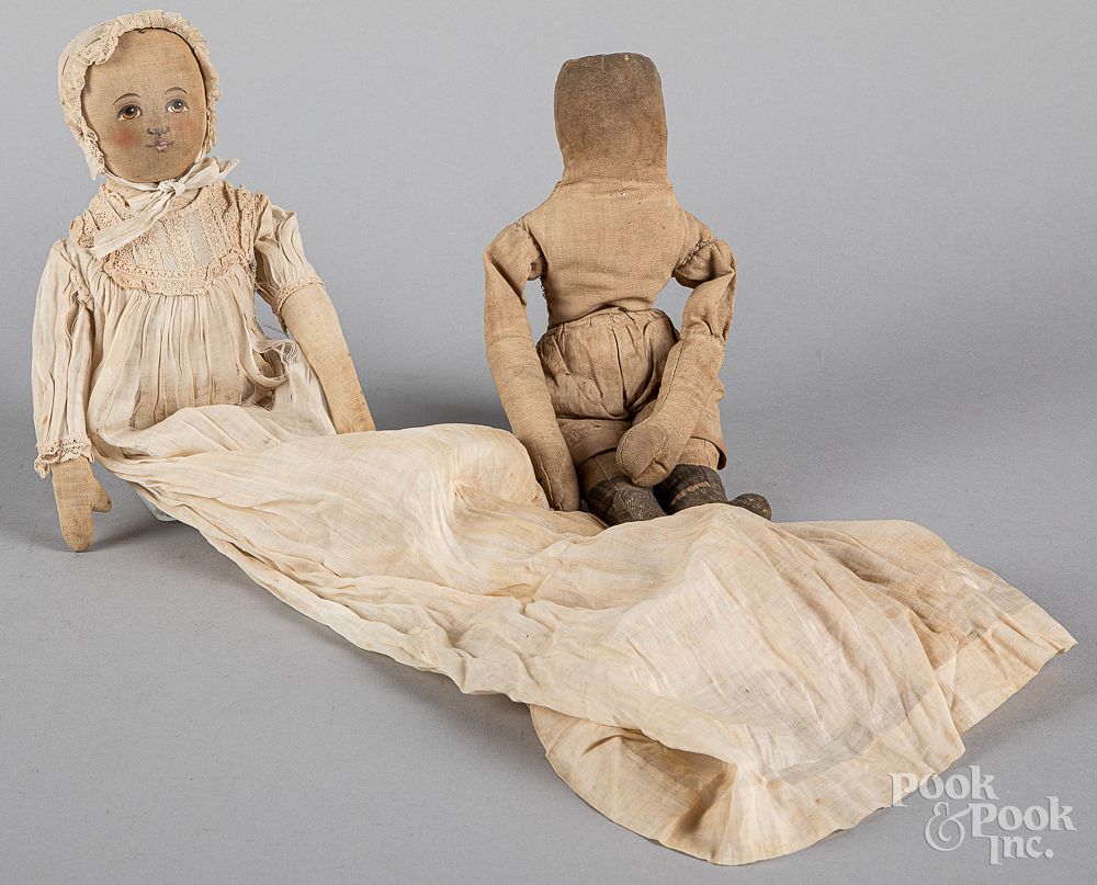 Appraisal: Two early cloth dolls th c Two early cloth dolls