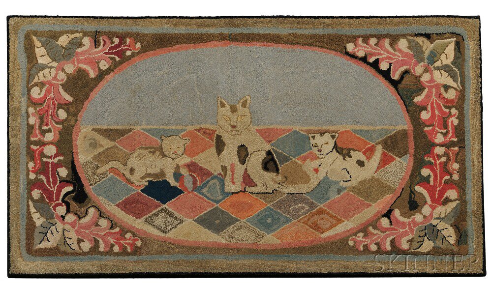 Appraisal: Hooked Rug America last half th century the oval panel