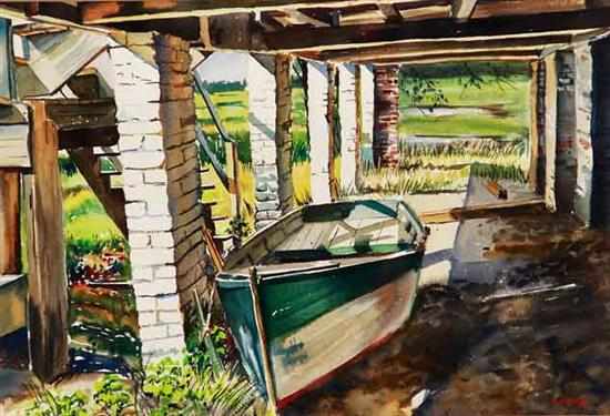 Appraisal: Candy Yaghjian South Carolina mid th century LOWCOUNTRY BOATHOUSE watercolor