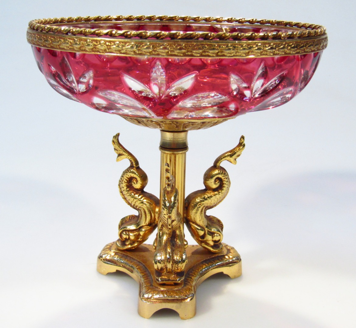 Appraisal: An early thC ruby and clear glass bon bon basket